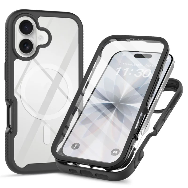 For iPhone 17 Magnetic Case PC + TPU Protective Phone Cover with PET Screen Film - Black