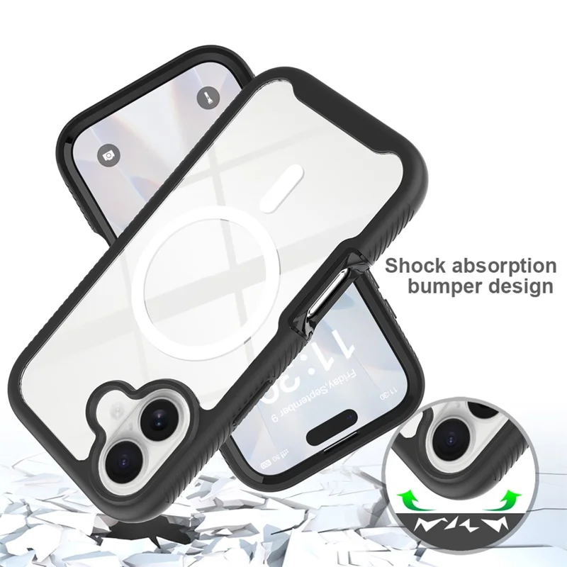For iPhone 17 Magnetic Case PC + TPU Protective Phone Cover with PET Screen Film - Black