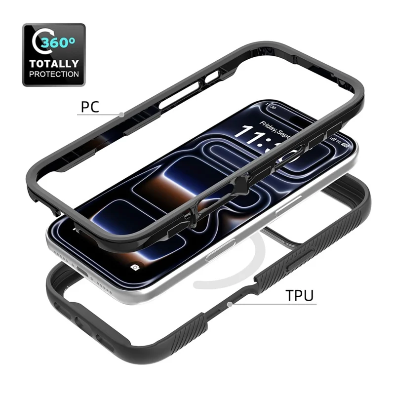 Чехол для iPhone 17 Pro Magnetic Case PC + TPU с защитной пленкой из ПЭТ - черный