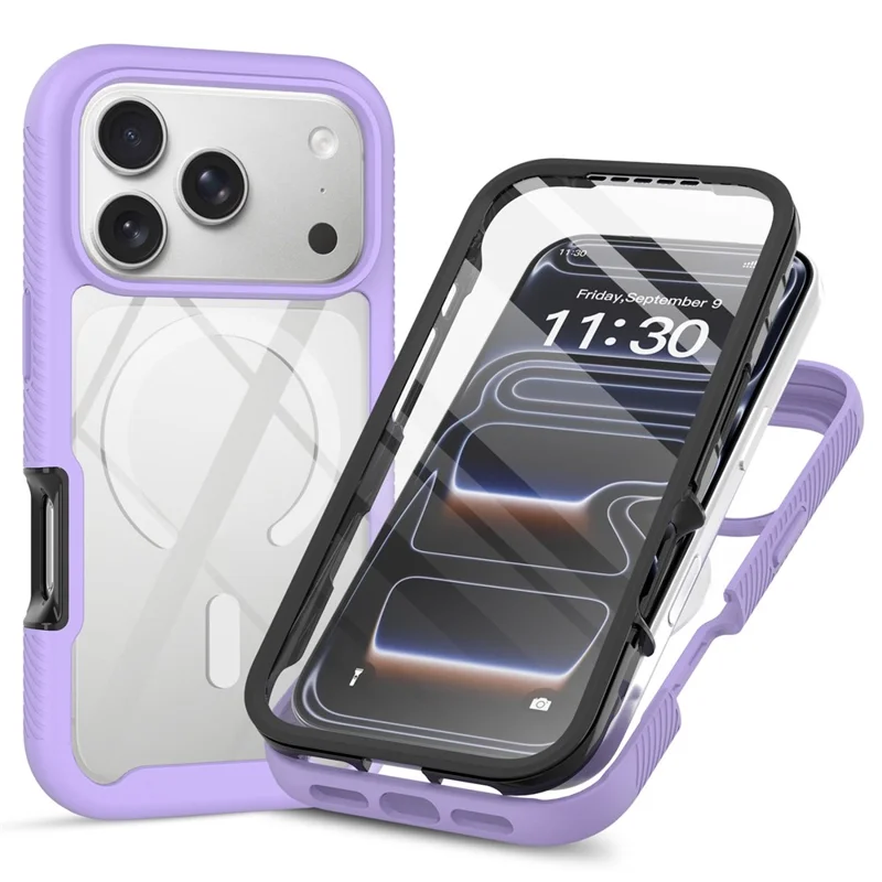 For iPhone 17 Pro Magnetic Case PC + TPU Protective Phone Cover with PET Screen Film - Purple