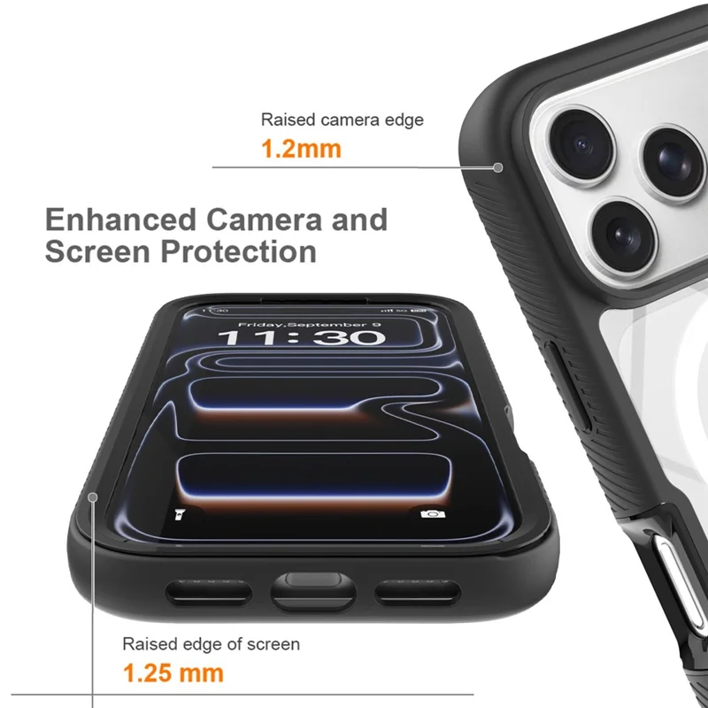 Capa Magnética para iPhone 17 Pro Max Proteção de PC + TPU Capa de Telefone Protetora com Película de Tela PET - Preto