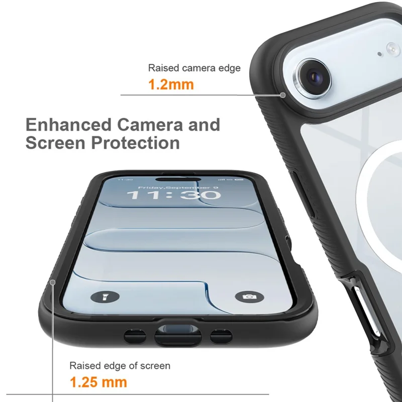 iPhone Air Magnetische Hülle PC + TPU Schutzhülle mit PET-Bildschirmfolie - Schwarz