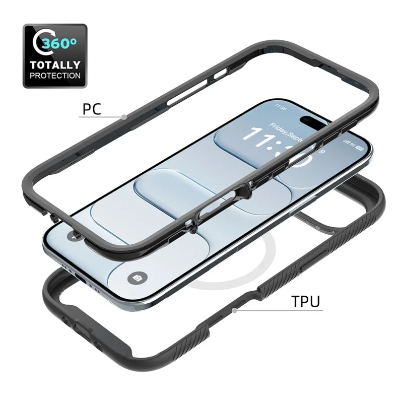 iPhone Air Magnetische Hülle PC + TPU Schutzhülle mit PET-Bildschirmfolie - Schwarz