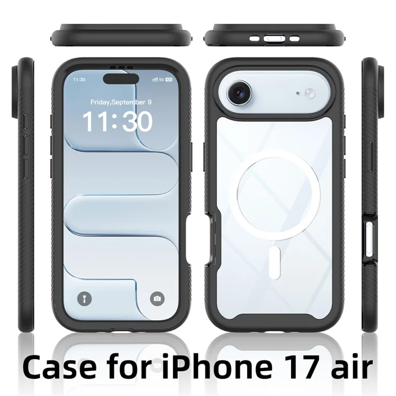 iPhone Air Magnetische Hülle PC + TPU Schutzhülle mit PET-Bildschirmfolie - Schwarz