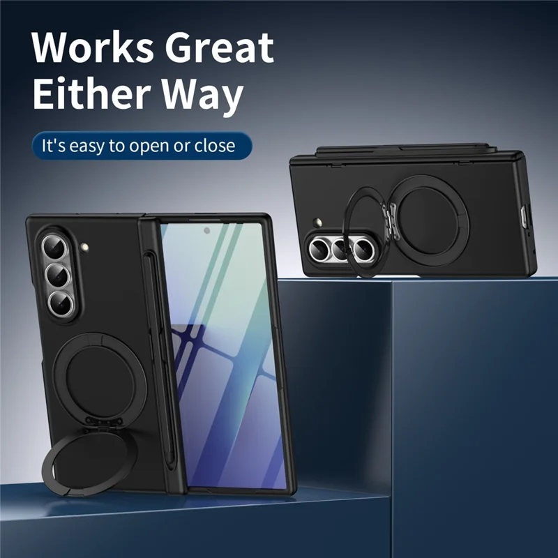 Für Samsung Galaxy Z Fold6 5G Rotary Kickstand PC Phone Cover mit gehärtetem Glasfilm / Stylus - Schwarz
