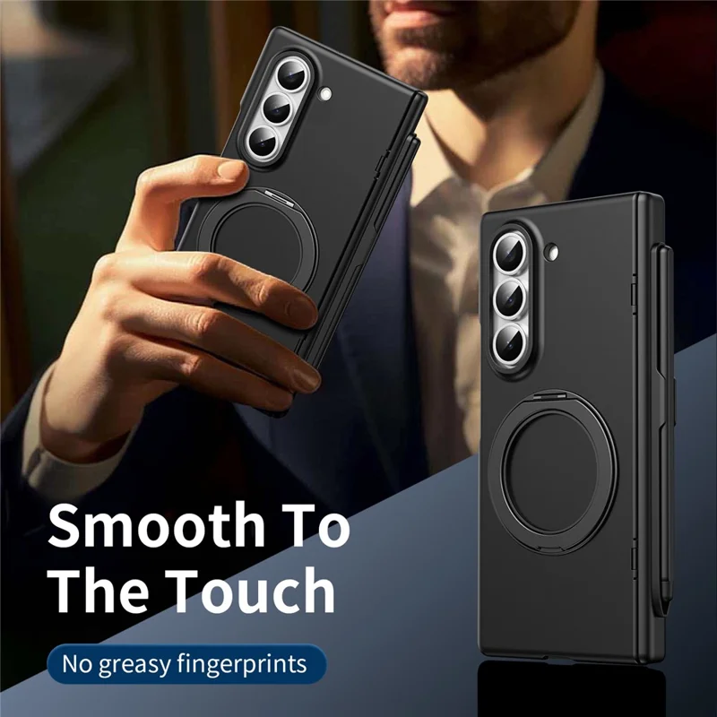 Für Samsung Galaxy Z Fold6 5G Rotary Kickstand PC Phone Cover mit gehärtetem Glasfilm / Stylus - Schwarz