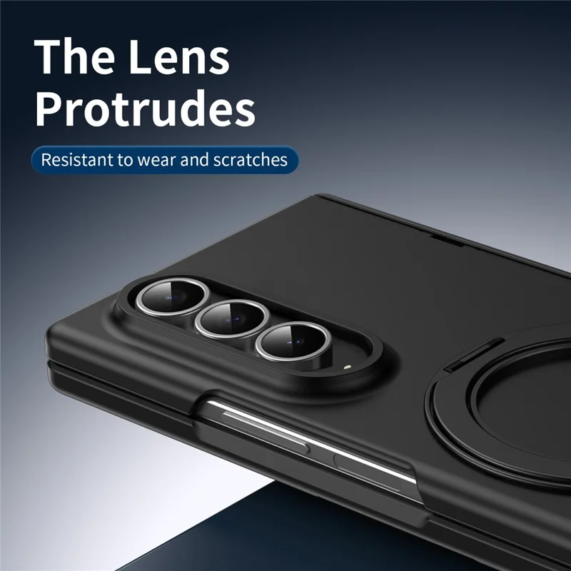 For Samsung Galaxy Z Fold3 5G Rotary Kickstand PC Phone Cover with Tempered Glass Film / Stylus - Black