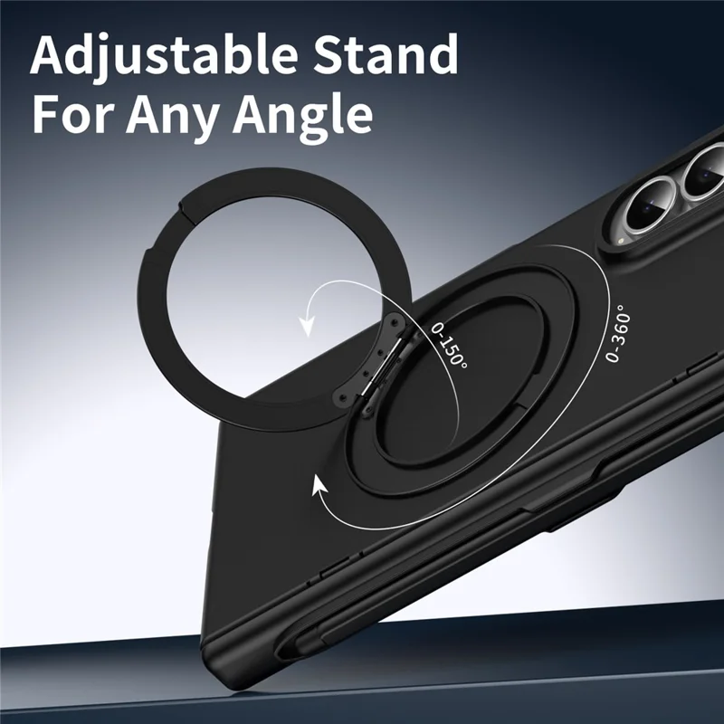 For Samsung Galaxy Z Fold3 5G Rotary Kickstand PC Phone Cover with Tempered Glass Film / Stylus - Black
