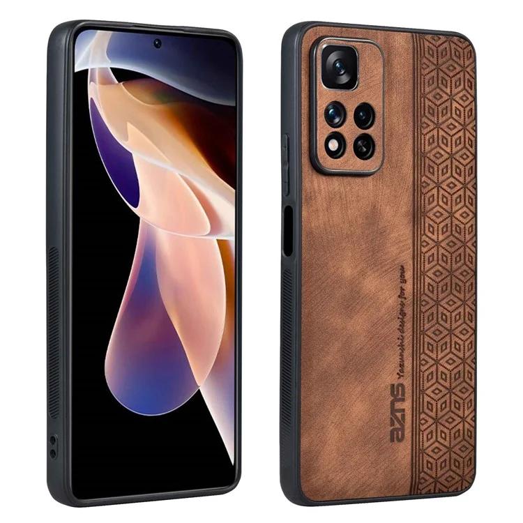 AZNS Pour Xiaomi Redmi Note 11 Pro+ 5G / Redmi Note 11 Pro 5G (MediaTek) Motif estampé Étui de protection en cuir PU revêtu de TPU - Marron