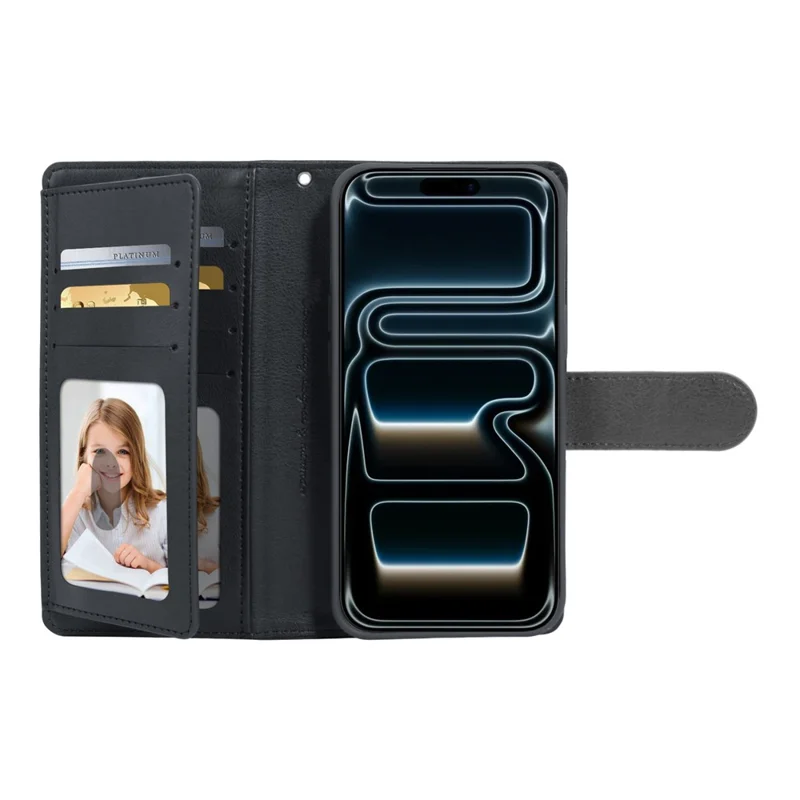 HANMAN Mila Series Per iPhone 17 Pro Custodia Cover Portafoglio in Pelle PU con Supporto Magnetico - Nero