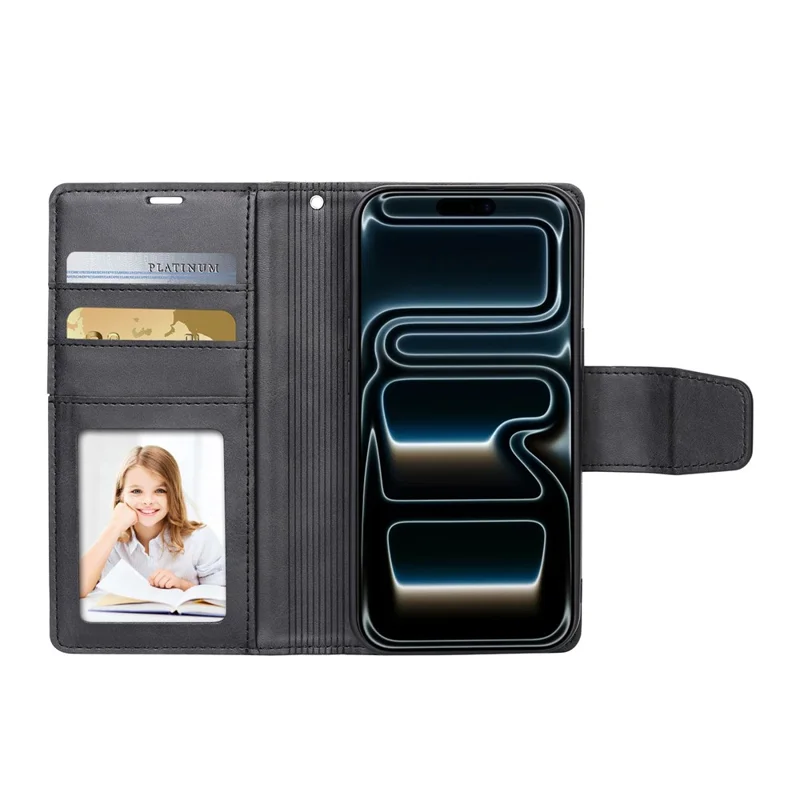 HANMAN For iPhone 17 Pro Max Wallet Case Magnetic Detachable 2-in-1 PU Leather Phone Stand Cover - Black