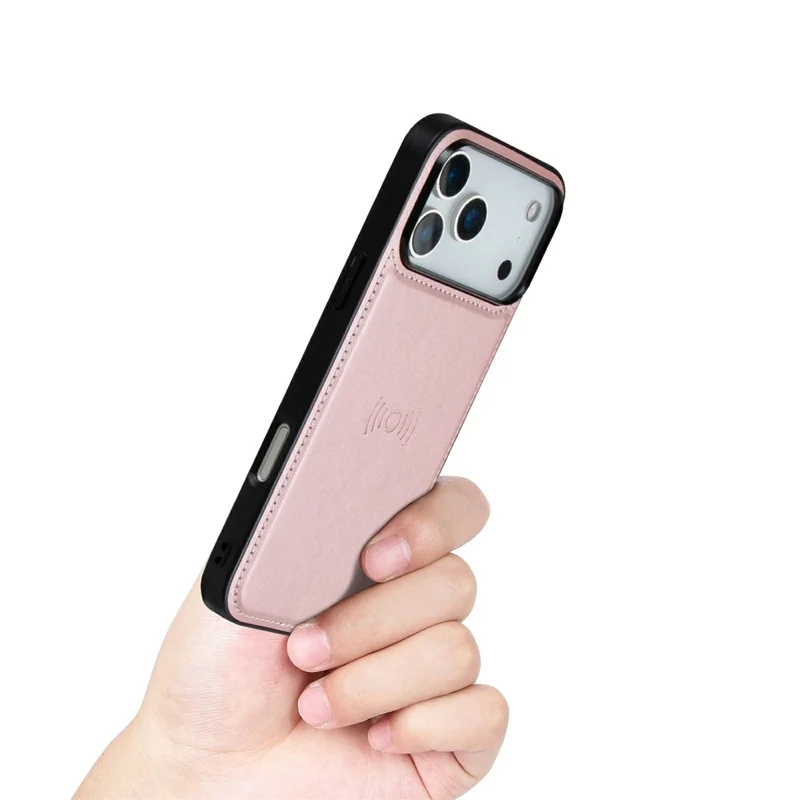 HANMAN Miro2 Série Pour iPhone 17 Pro Étui de Téléphone Magnétique Détachable Anti-chute Portefeuille en Cuir Support - Or Rose