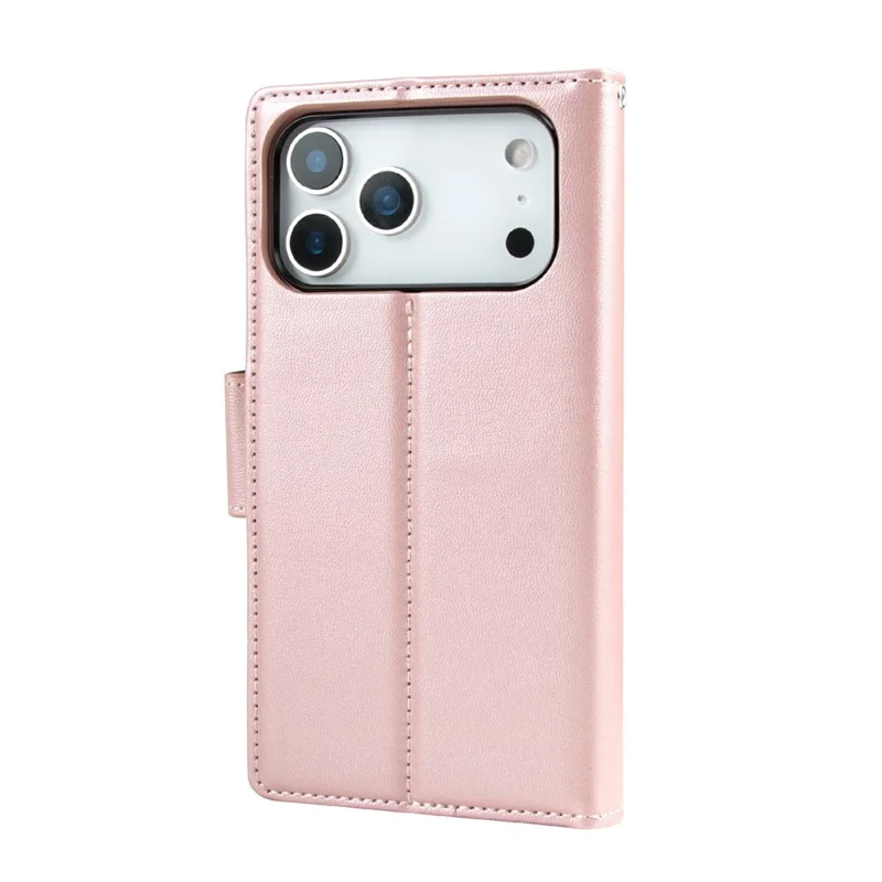 HANMAN Miro2 Série Pour iPhone 17 Pro Étui de Téléphone Magnétique Détachable Anti-chute Portefeuille en Cuir Support - Or Rose