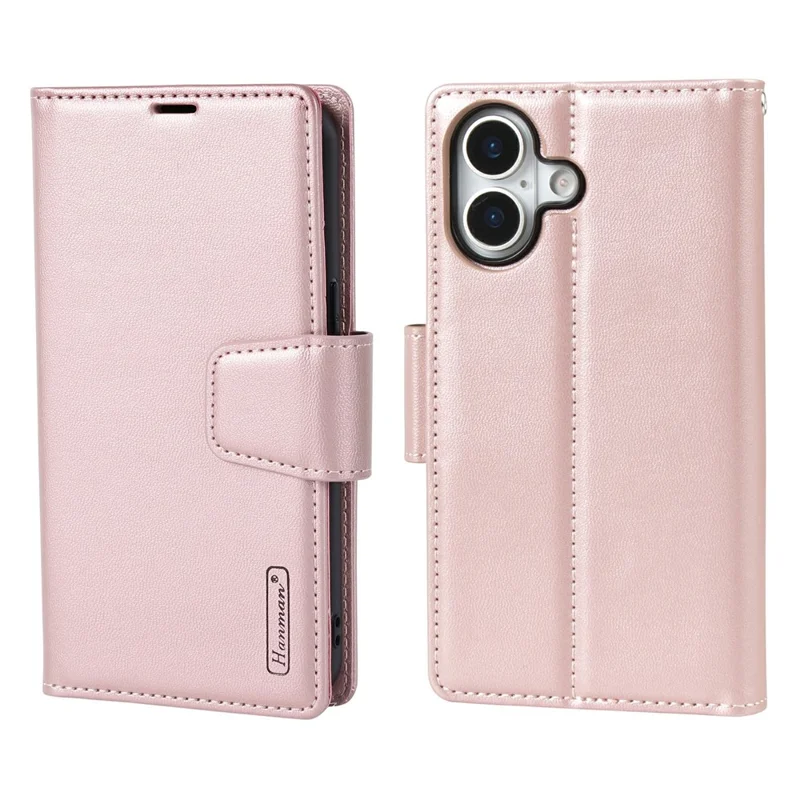 HANMAN For iPhone 17 Wallet Case Magnetic Detachable 2-in-1 PU Leather Phone Stand Cover - Rose Gold