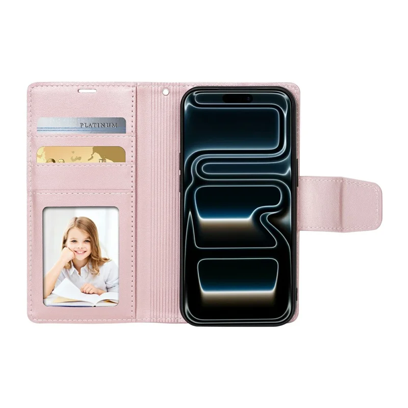 HANMAN For iPhone 17 Wallet Case Magnetic Detachable 2-in-1 PU Leather Phone Stand Cover - Rose Gold