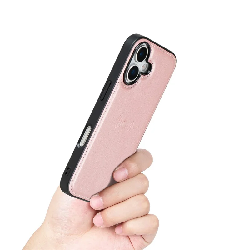 HANMAN For iPhone 17 Wallet Case Magnetic Detachable 2-in-1 PU Leather Phone Stand Cover - Rose Gold