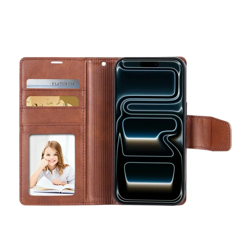 HANMAN For iPhone Air Wallet Case Magnetic Detachable 2-in-1 PU Leather Phone Stand Cover - Brown