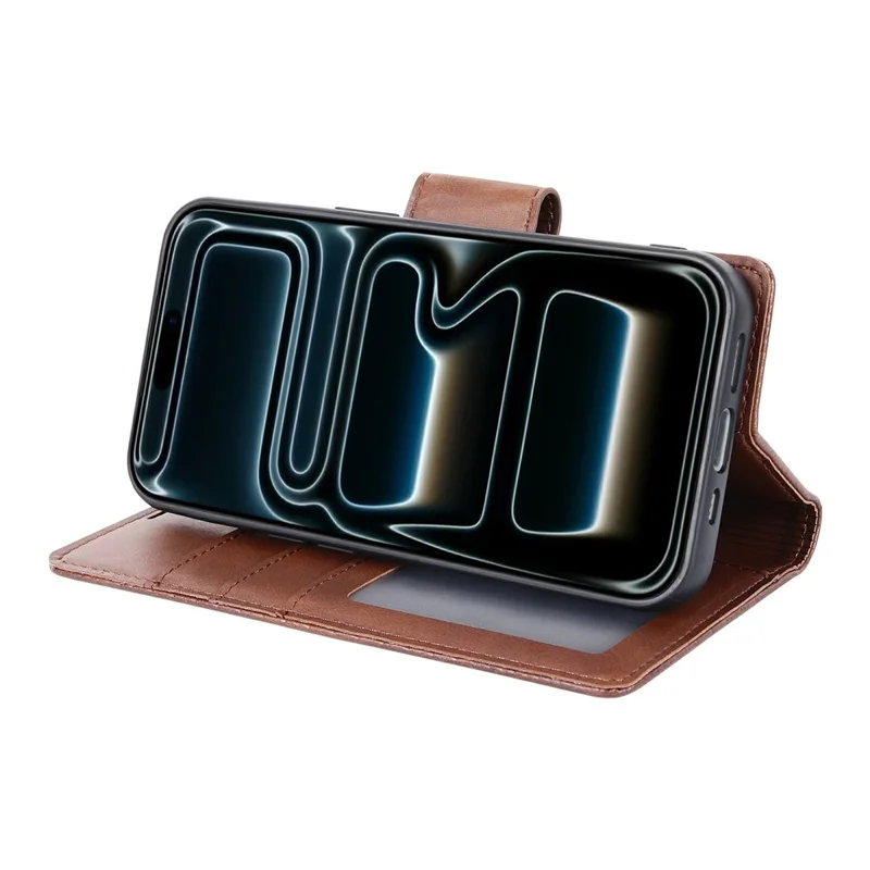 HANMAN For iPhone Air Wallet Case Magnetic Detachable 2-in-1 PU Leather Phone Stand Cover - Brown