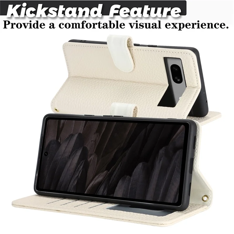 Чехол-подставка для Google Pixel 8a, кожа лити, натуральная кожа коровы, бумажник, чехол для телефона, блокировка RFID - белый