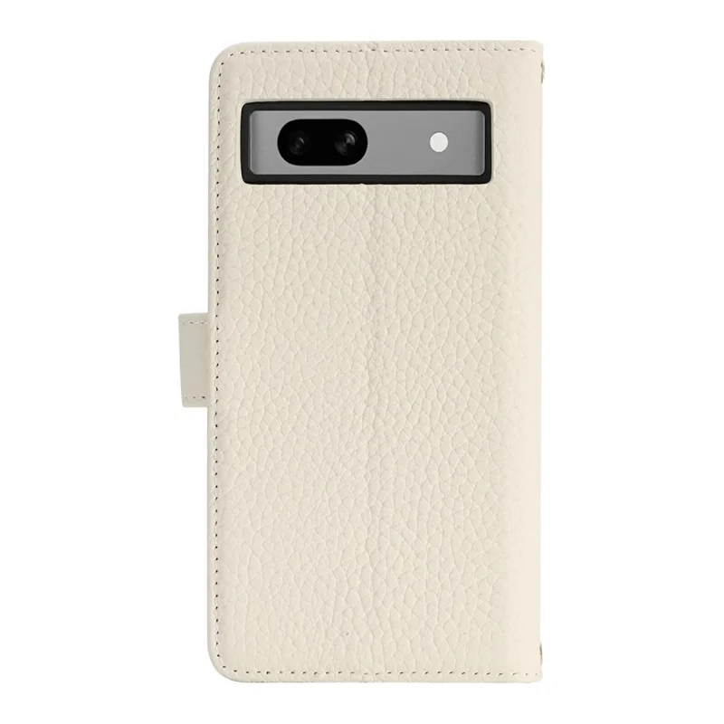 For Google Pixel 7a Stand Case Litchi Texture Genuine Cow Leather Wallet Phone Cover RFID Blocking - White