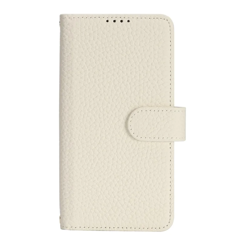 Capa de Suporte para Samsung Galaxy S23 - Textura de Litchi, Couro Genuíno de Vaca, Capa de Carteira com Bloqueio RFID - Branco