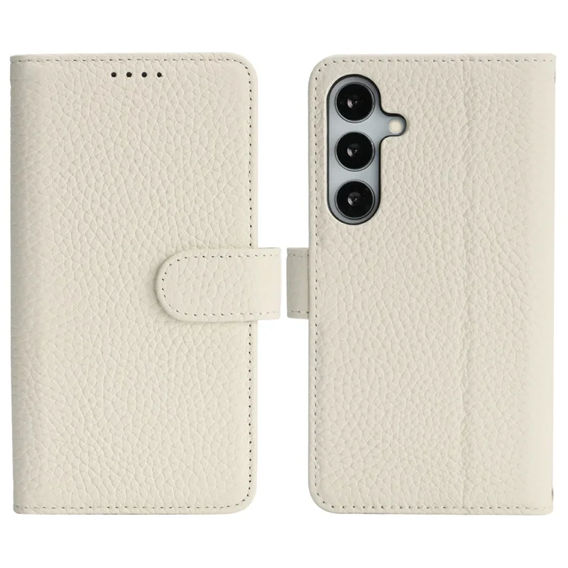 Чехол-подставка для Samsung Galaxy S24, текстура личи, натуральная кожа коровы, чехол-бумажник для телефона с блокировкой RFID - белый
