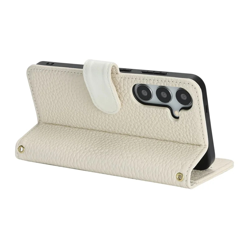 Чехол-подставка для Samsung Galaxy S24, текстура личи, натуральная кожа коровы, чехол-бумажник для телефона с блокировкой RFID - белый
