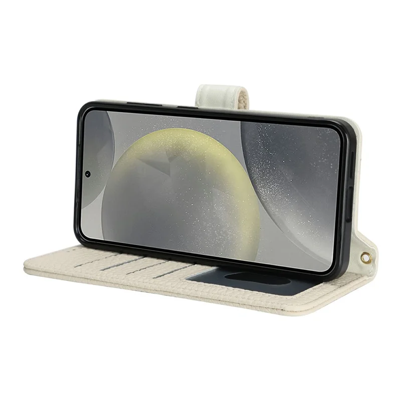 Чехол-подставка для Samsung Galaxy S24, текстура личи, натуральная кожа коровы, чехол-бумажник для телефона с блокировкой RFID - белый