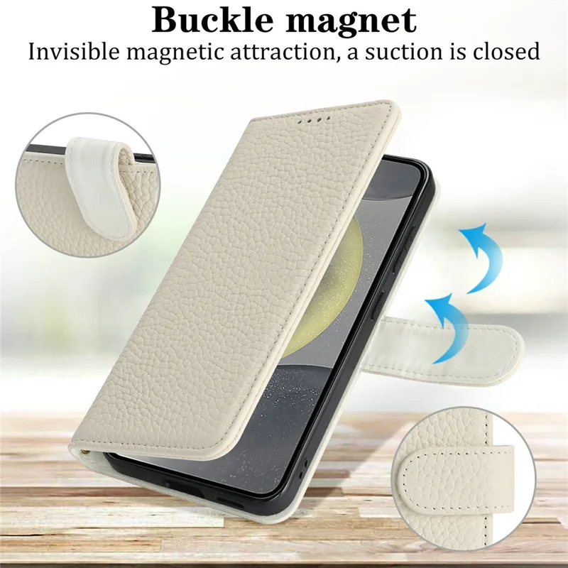 Чехол-подставка для Samsung Galaxy S24, текстура личи, натуральная кожа коровы, чехол-бумажник для телефона с блокировкой RFID - белый