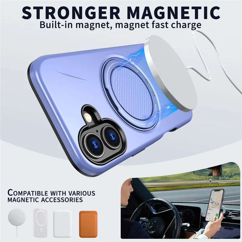 Bulk Purchasing For iPhone 17 Magnetic Case Rotating Kickstand TPU + PC Phone Cover - Purple