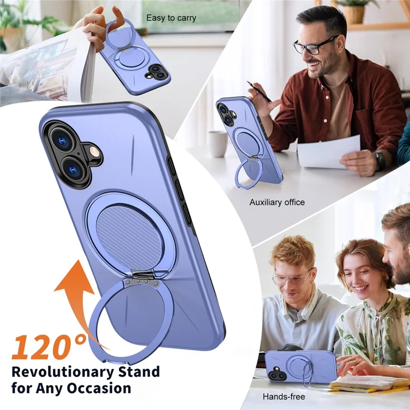Bulk Purchasing For iPhone 17 Magnetic Case Rotating Kickstand TPU + PC Phone Cover - Purple