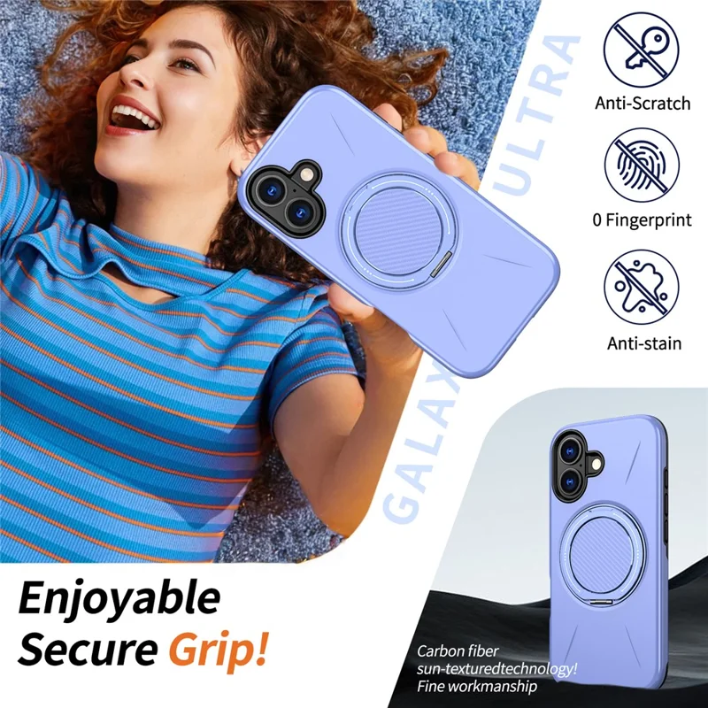 Bulk Purchasing For iPhone 17 Magnetic Case Rotating Kickstand TPU + PC Phone Cover - Purple