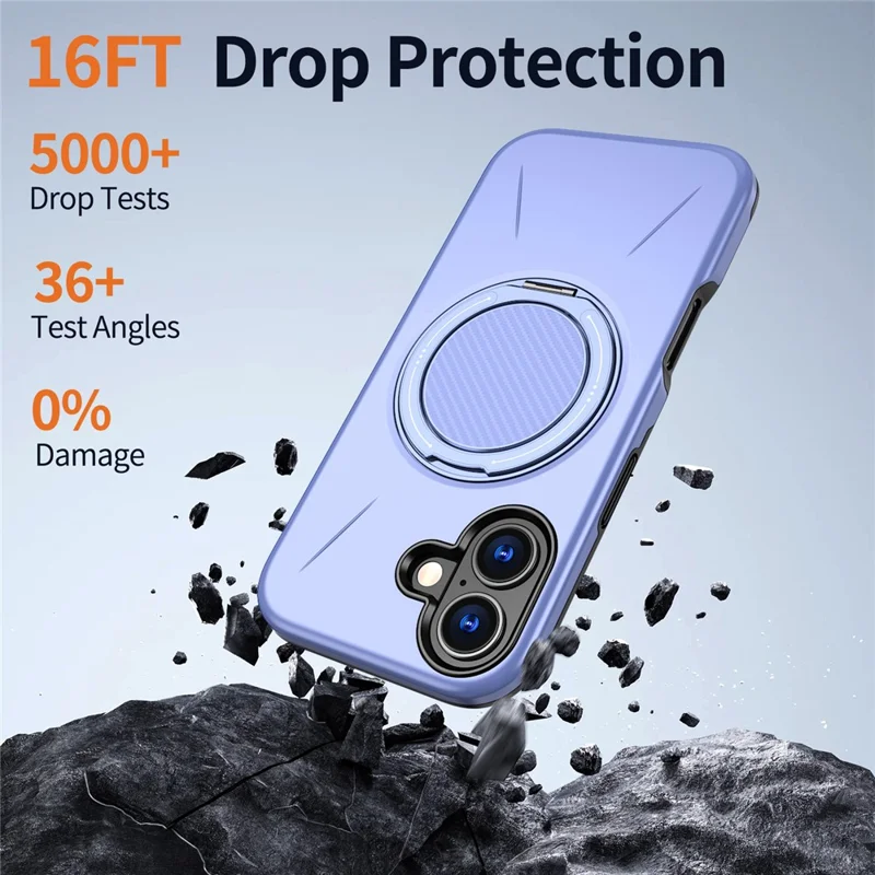 Bulk Purchasing For iPhone 17 Magnetic Case Rotating Kickstand TPU + PC Phone Cover - Purple