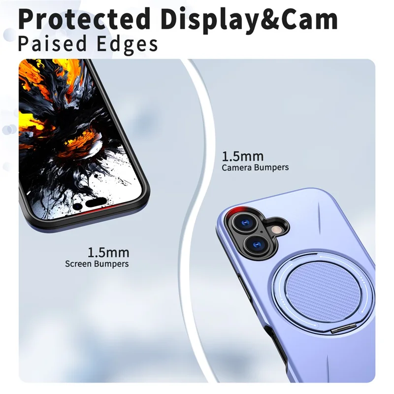 Bulk Purchasing For iPhone 17 Magnetic Case Rotating Kickstand TPU + PC Phone Cover - Purple