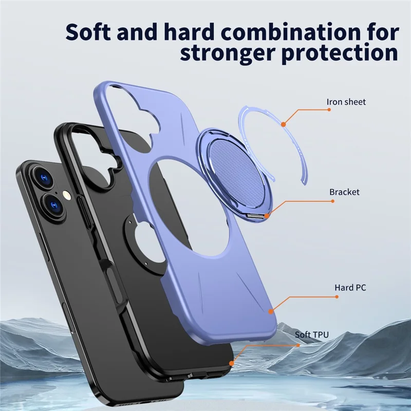 Bulk Purchasing For iPhone 17 Magnetic Case Rotating Kickstand TPU + PC Phone Cover - Purple