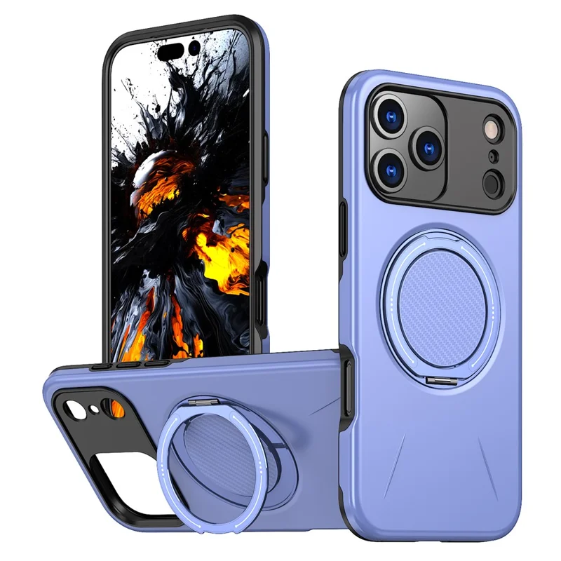 Funda de teléfono iPhone 17 Pro Max con soporte giratorio magnético, cubierta de TPU + PC - Púrpura