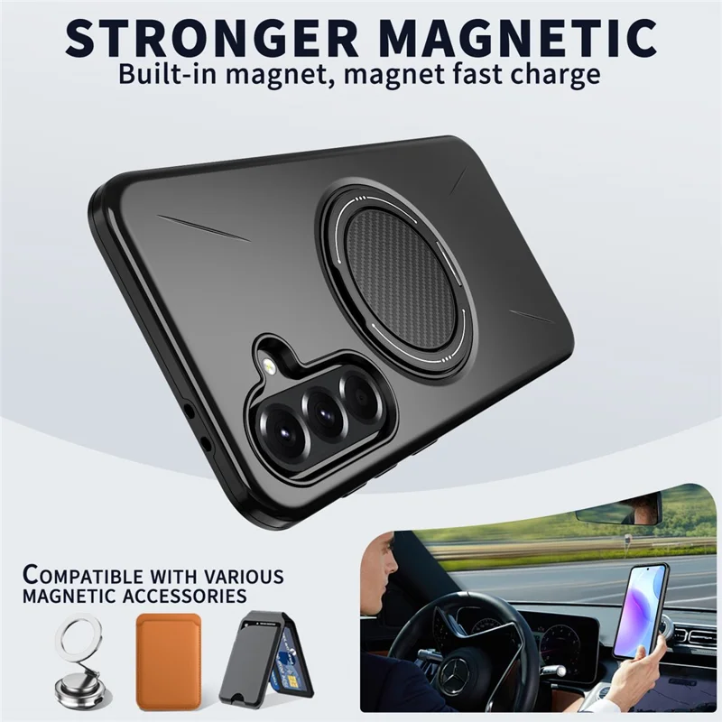 Capa Magnética para Samsung Galaxy A56 5G com Suporte Giratório TPU + PC - Preto