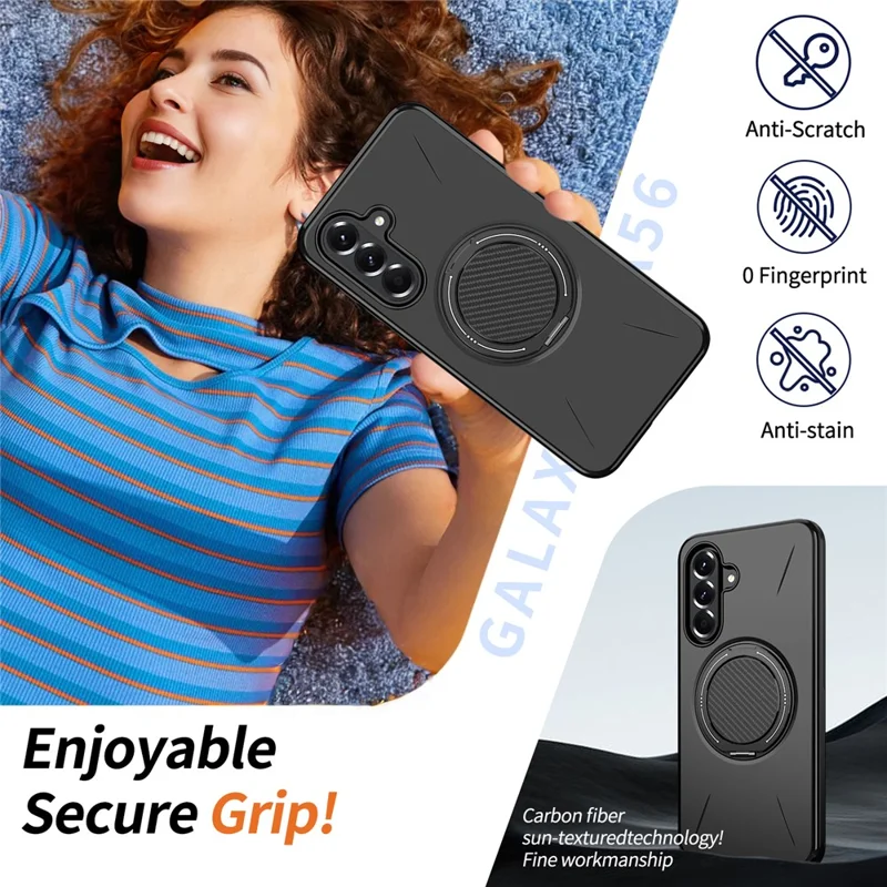 Capa Magnética para Samsung Galaxy A56 5G com Suporte Giratório TPU + PC - Preto