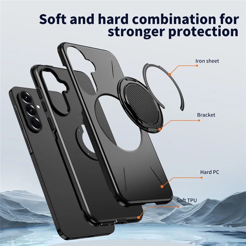 Capa Magnética para Samsung Galaxy A56 5G com Suporte Giratório TPU + PC - Preto