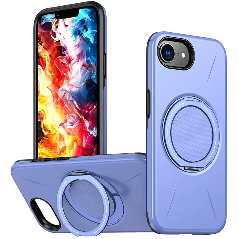 Funda magnética para iPhone 16e con soporte giratorio, cubierta de teléfono de TPU + PC - Púrpura