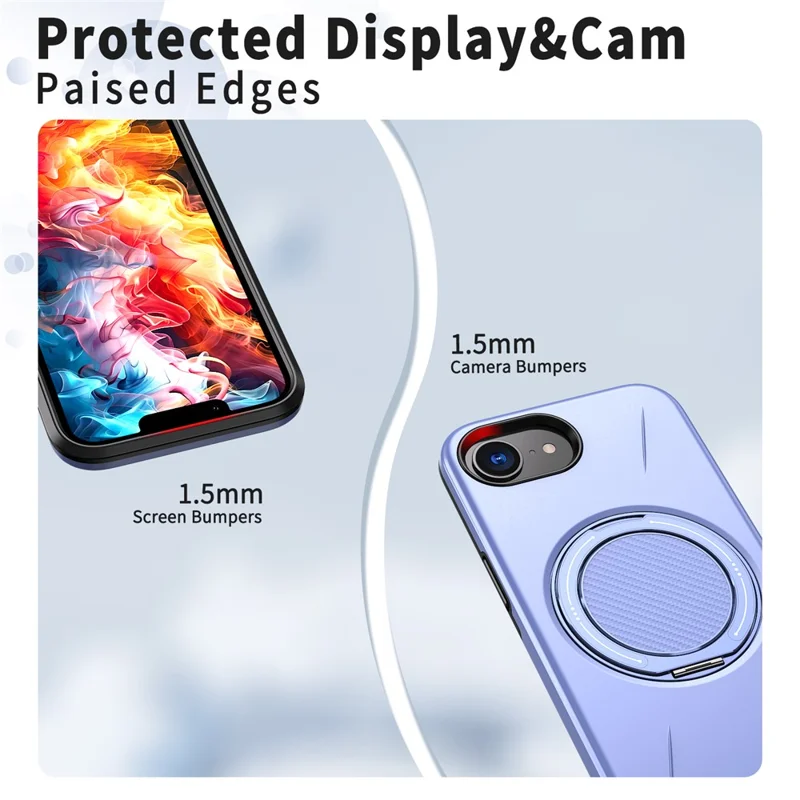 Funda magnética para iPhone 16e con soporte giratorio, cubierta de teléfono de TPU + PC - Púrpura