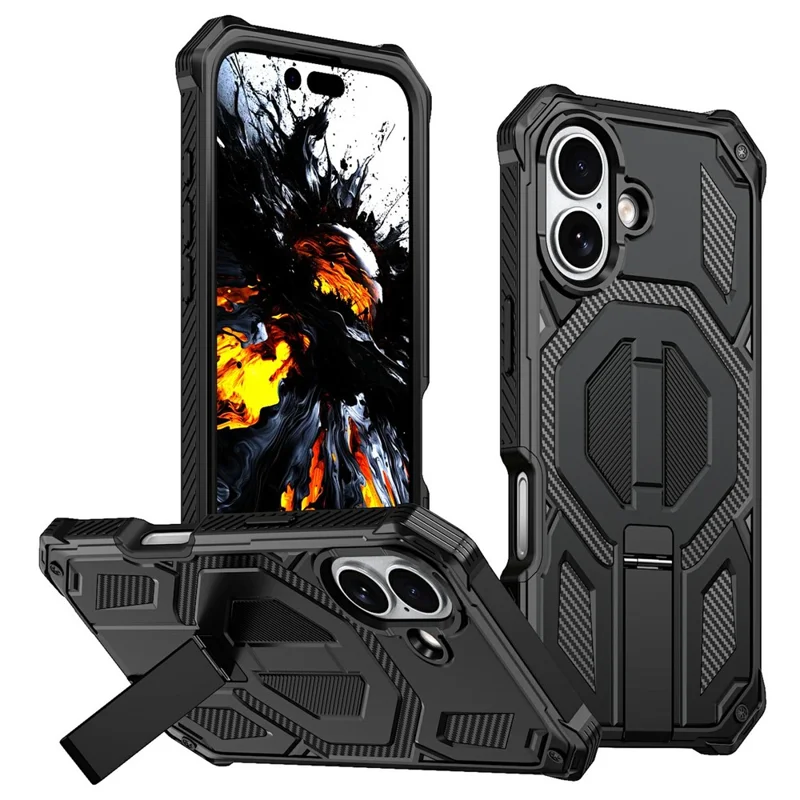 Großeinkauf für iPhone 17 Kickstand-Hülle kompatibel mit MagSafe stoßfeste staubdichte PC + TPU-Handyhülle - Schwarz