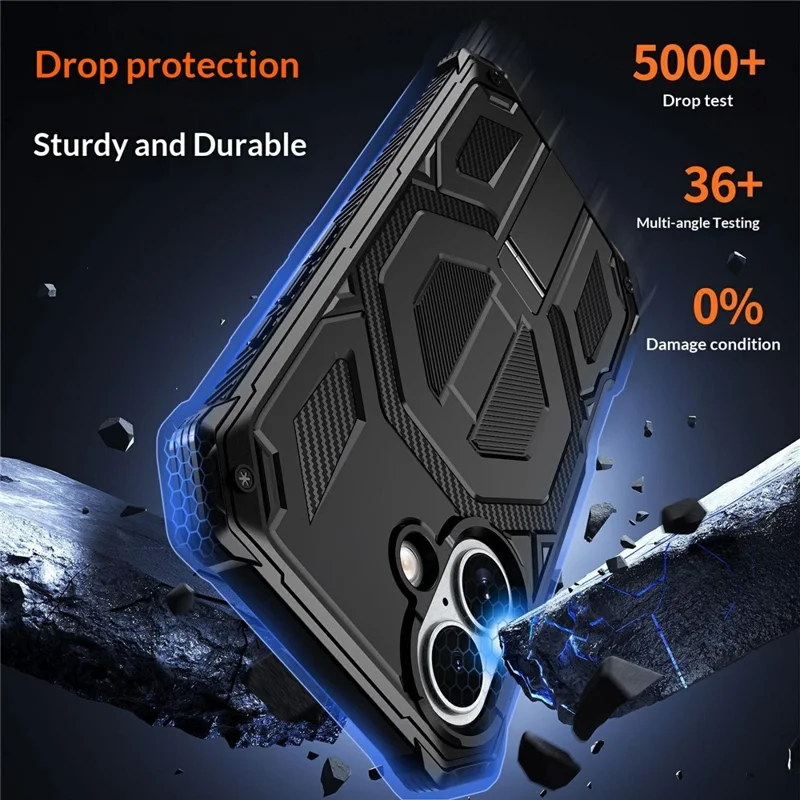 Großeinkauf für iPhone 17 Kickstand-Hülle kompatibel mit MagSafe stoßfeste staubdichte PC + TPU-Handyhülle - Schwarz