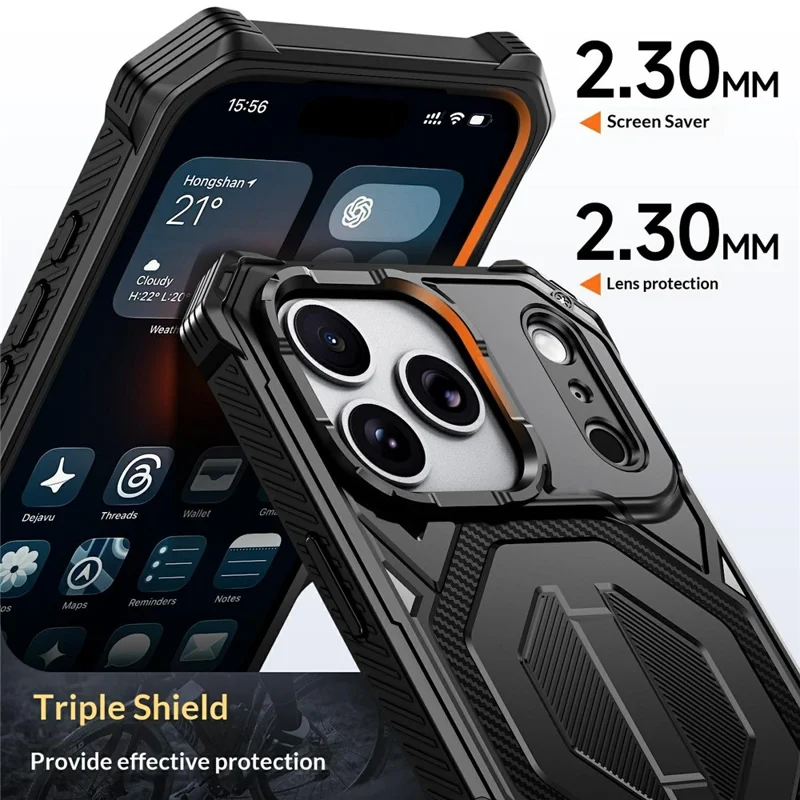 Großeinkauf für iPhone 17 Pro Kickstand-Hülle kompatibel mit MagSafe stoßfeste und staubdichte PC + TPU-Handyhülle - Schwarz