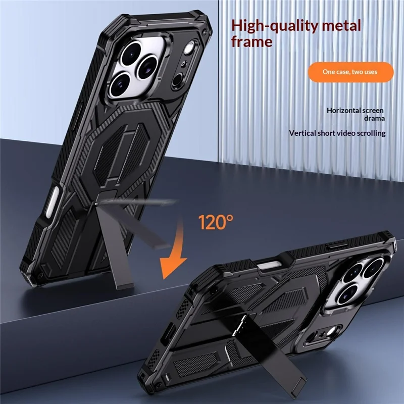 Großeinkauf für iPhone 17 Pro Kickstand-Hülle kompatibel mit MagSafe stoßfeste und staubdichte PC + TPU-Handyhülle - Schwarz