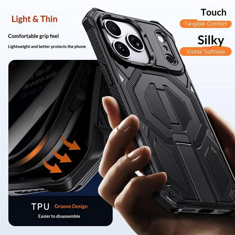 Massenkauf für iPhone 17 Pro Max Kickstand-Hülle kompatibel mit MagSafe stoßfeste staubdichte PC + TPU-Handyhülle - Schwarz
