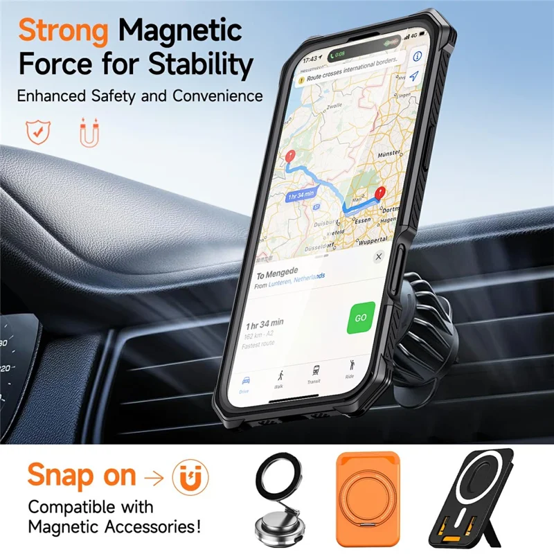 Achat en gros pour la coque de support iPhone Air compatible avec MagSafe, résistante aux chocs et à la poussière, en PC + TPU - Noir