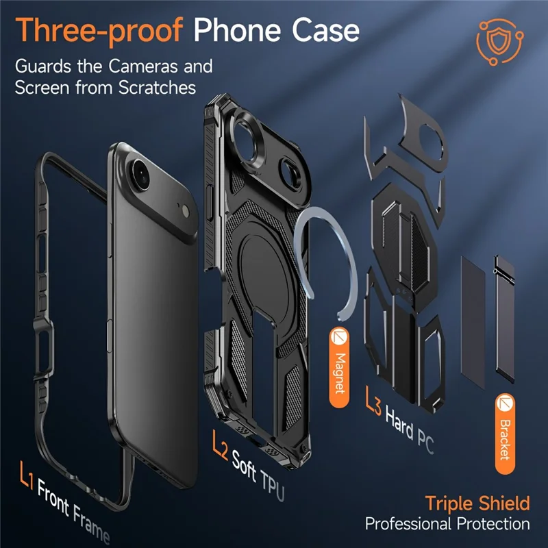 Achat en gros pour la coque de support iPhone Air compatible avec MagSafe, résistante aux chocs et à la poussière, en PC + TPU - Noir