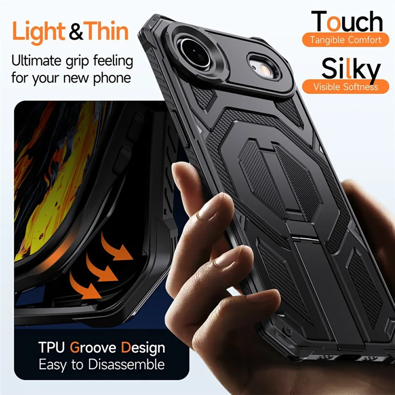 Achat en gros pour la coque de support iPhone Air compatible avec MagSafe, résistante aux chocs et à la poussière, en PC + TPU - Noir