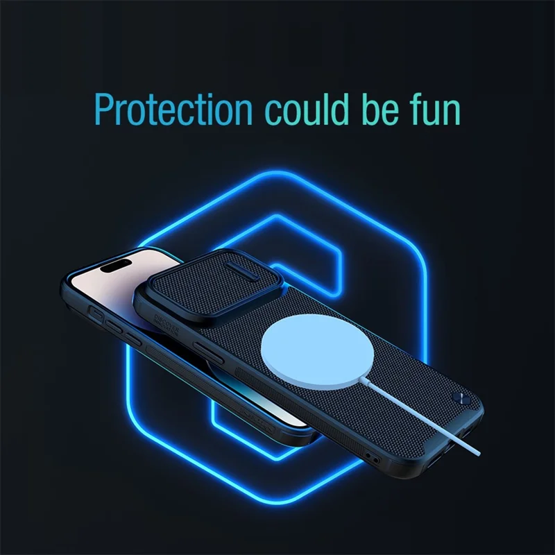 NILLKIN for iPhone 14 Pro Max Texture Protective Phone Case with Camera Slide Protector Support Magnetic Wireless Charging - Black